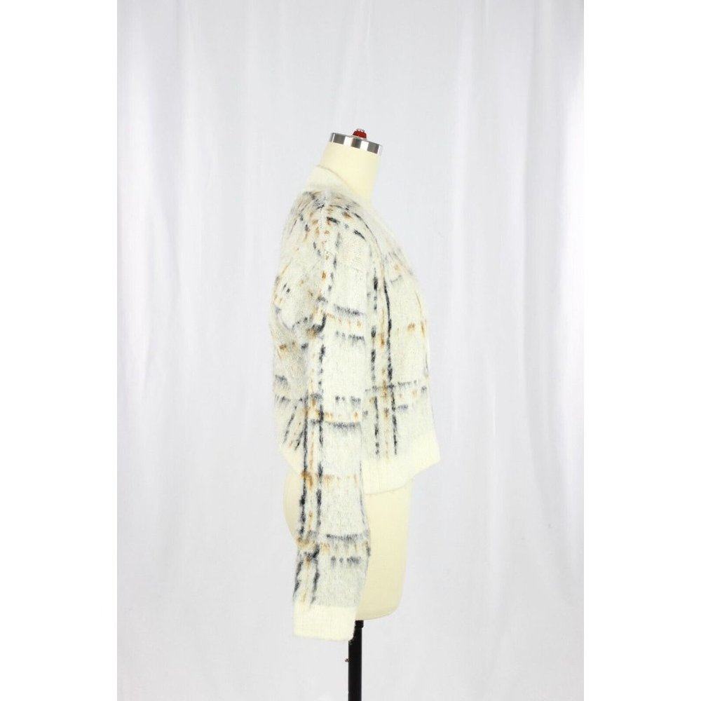 NWT CURRENT/ELLIOTT The Bets White Plaid Mohair Bomber Sweater Jacket, Size 0 - Picture 3 of 13